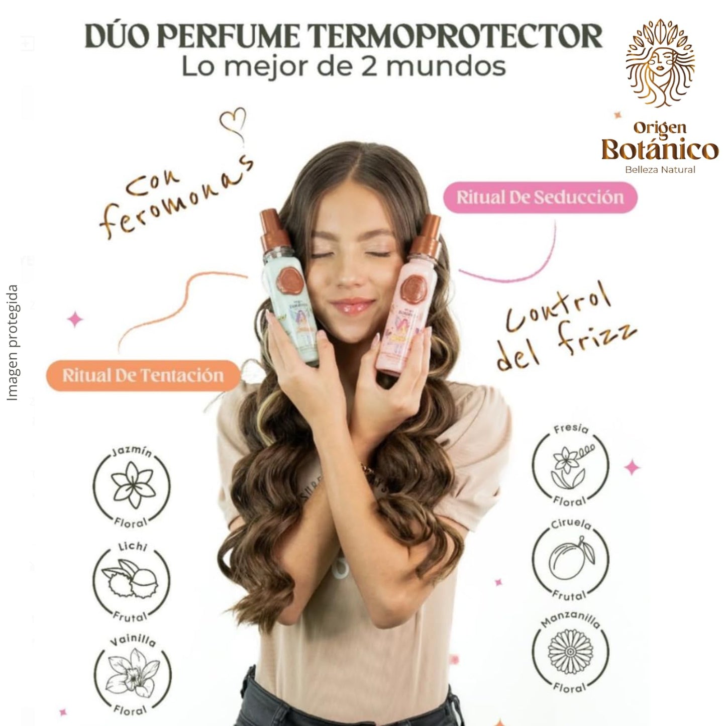Hair Perfume - DUO Protector Termico para Cabello, Desenredante y Control Frizz Con Feromonas, Protección Solar - Ritual Seducción y Ritual Tentación Floral y Frutal 120ML - Leave in Conditioner Spray