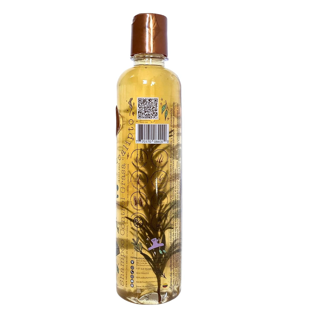 Shampoo Control Grasa de Romero y Eucalipto, Natural, Sin sal Sulfatos Silicon ni Dimeticona, Control Total del Cuero Cabelludo Graso, Ideal para Cabellos Maltratados y Alisados 400ml