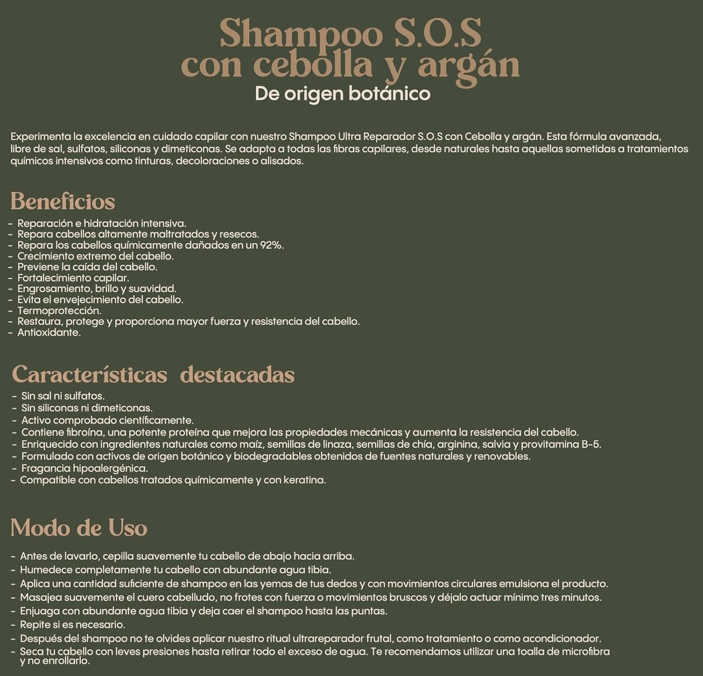 Ultra Reparador S.O.S Shampoo con Cebolla y Argán | Tratamiento Intensivo Plex con Banano, Aguacate - Kit Colombiano