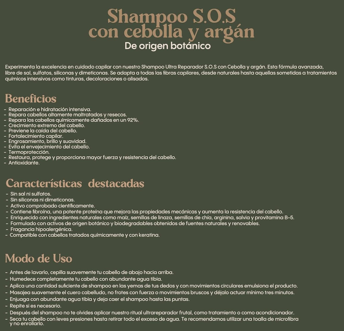 Ultra Reparador S.O.S Shampoo con Cebolla y Argán | Tratamiento Intensivo Plex con Banano, Aguacate - Kit Colombiano