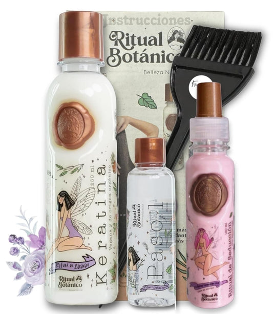 Keratina Ritual Botanico 250ML & Termo Protector 120ML Incluye Cepillo Aplicador & Manual de Instrucciones | Alisado Progresivo Organico Vegano Sin formol ni Amoniaco | Producto Colombiano