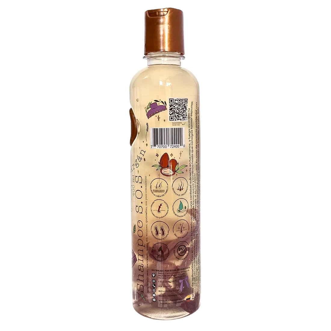 Shampoo Ultra Reparador S.O.S de cebolla y Argan,sin sal ni sulfatos, natural, ayuda al crecimiento, repara cuero cabelludo maltratados, seco o con alisados 400ml, Clear